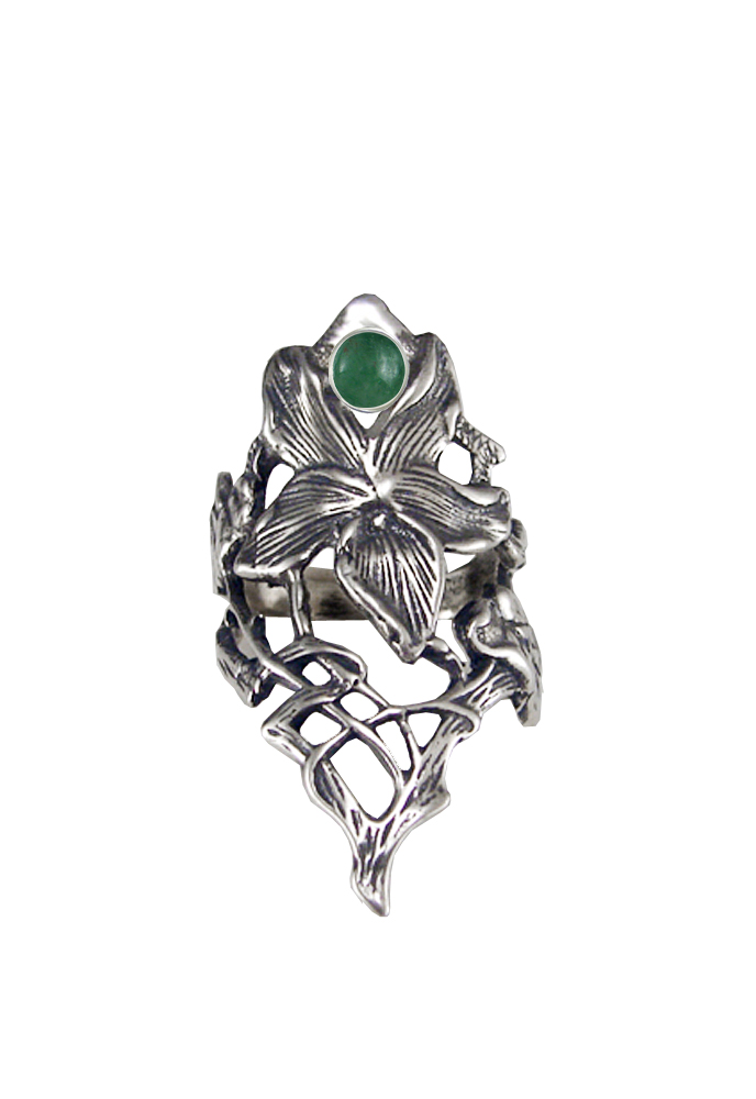 Sterling Silver Woman Maiden's Flower Ring With Jade Size 10